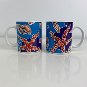Vintage Otagiri Nautical Coffee Mugs: Seashell & Starfish, Set of 2