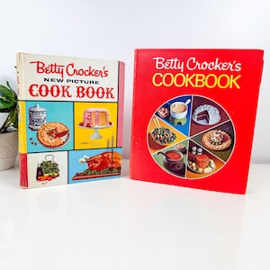 Vintage Betty Crocker&#39;s 60s-70s MCM Cookbooks, Betty Crocker&#39;s New Picture Cook book, Cookbooks Sold Individually, Red Pie Cover, Pink/Blue