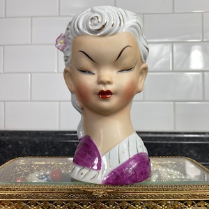 Vintage Japan Lady Head Vase: 6&quot; Glamour Girl Planter