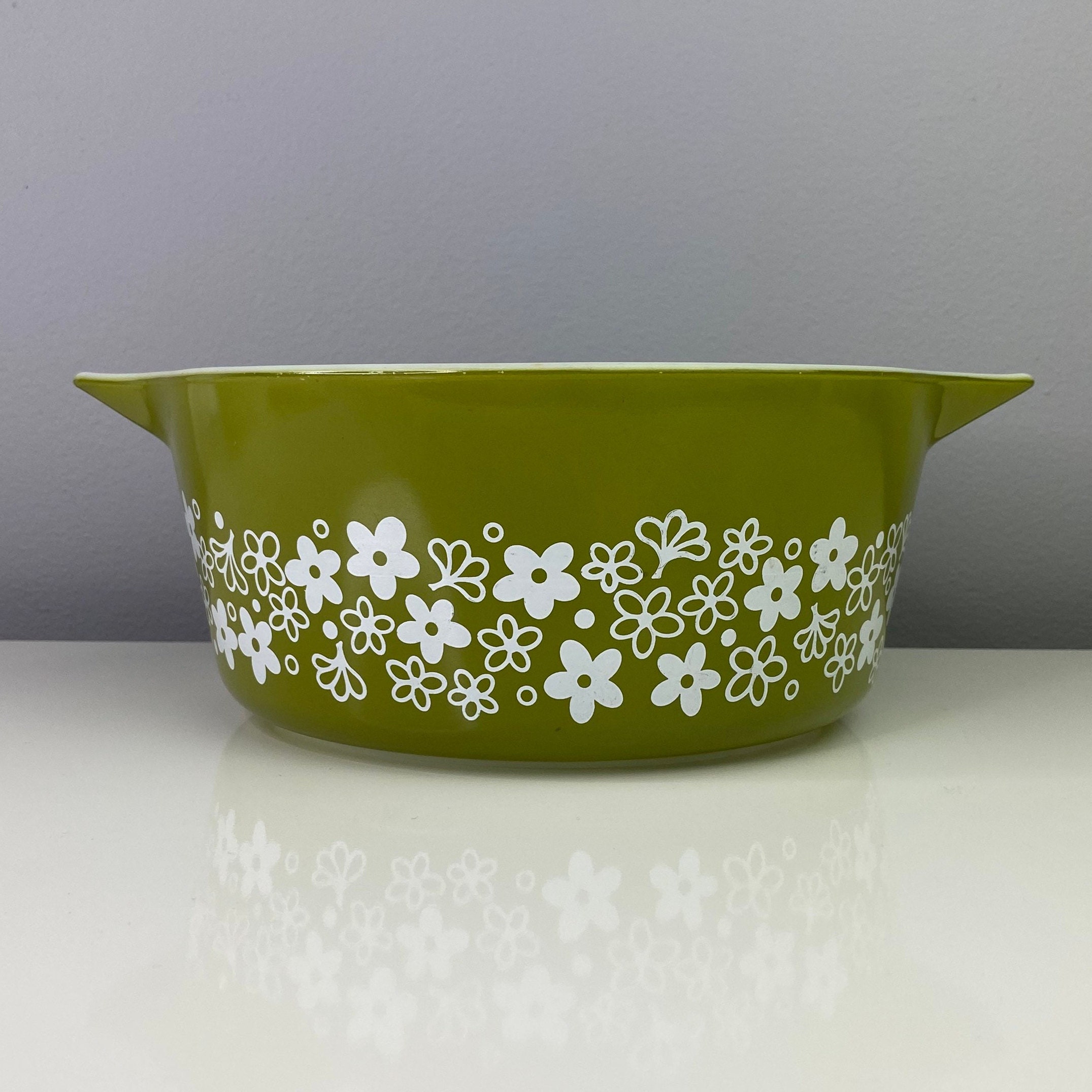 Pyrex Ovenware Replacement Serving Dish Olive Green White Flowers 2 1/2 Qt