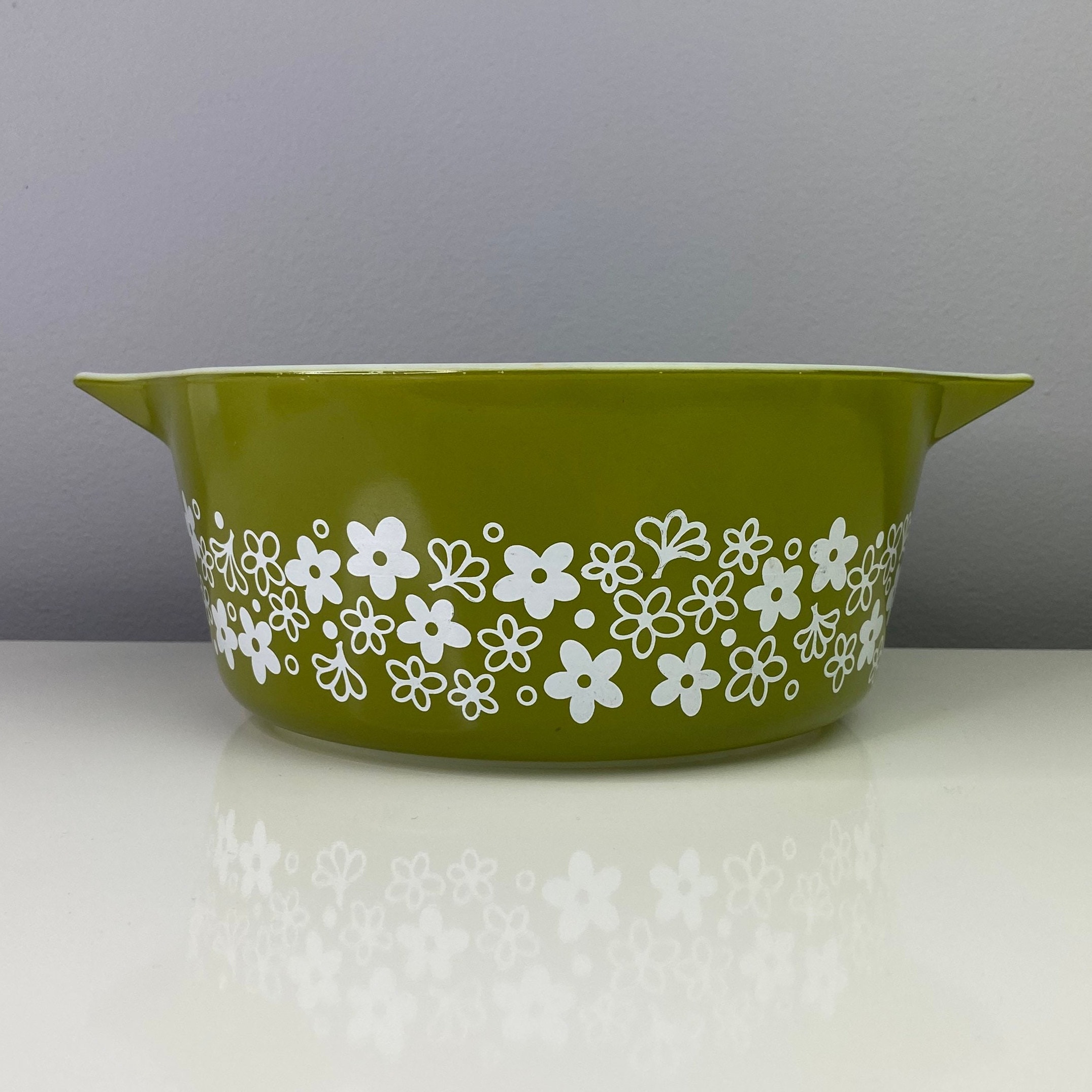 Pyrex Ovenware Replacement Serving Dish Olive Green White Flowers 2 1/2 Qt