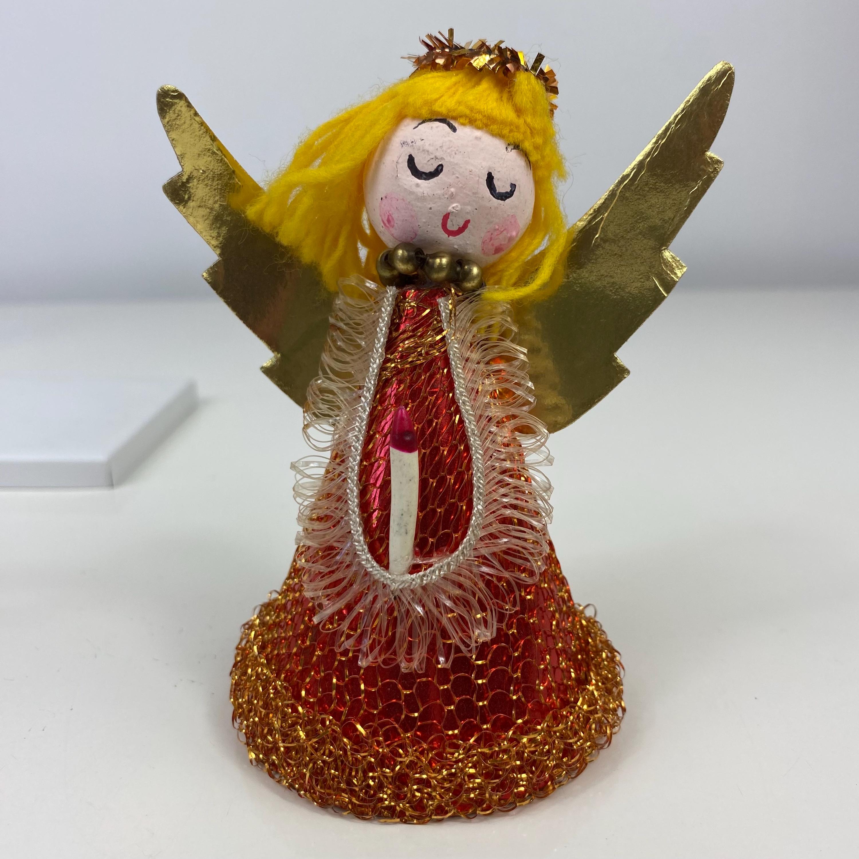 Vintage Christmas Angel Ornament Set, Spun Cotton, Dresden Foil Wings ...