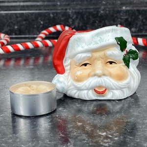 ANCO Liang Santa Votive Candle Holder, Vintage Christmas Candy Cup, Mini Santa Head, Kitschy Holiday Decor, Santa Clause Face Collectible