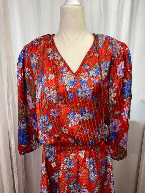 Vintage Diane Freis Georgette Floral Dress W matching Scarf Tassle Drop Waist Maxi Dress Summer Flouncy Dress Boho Hippie Festival Etsy UK