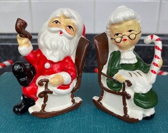 Vintage Santa & Mrs. Claus Salt and Pepper Shakers: Rocking Chair Christmas Decor