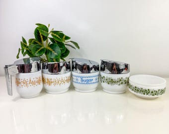 Vintage Pyrex Gemco Go-Along companion pieces, Sold Individually:  Sugar, Cream & Server, Butterfly Gold, Spring Blossom, Snowflake Garland