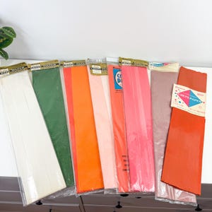 Vintage NOS Lot of Dennison Flame Proof Crepe Paper Duplex Crepe Paper Old Dennison Crepe Paper Orange Pink Green Flowers Decorations Crafts