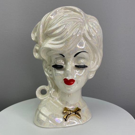 Vintage Lady Head Vase Norcrest E12 White Luster Head Vase Etsy