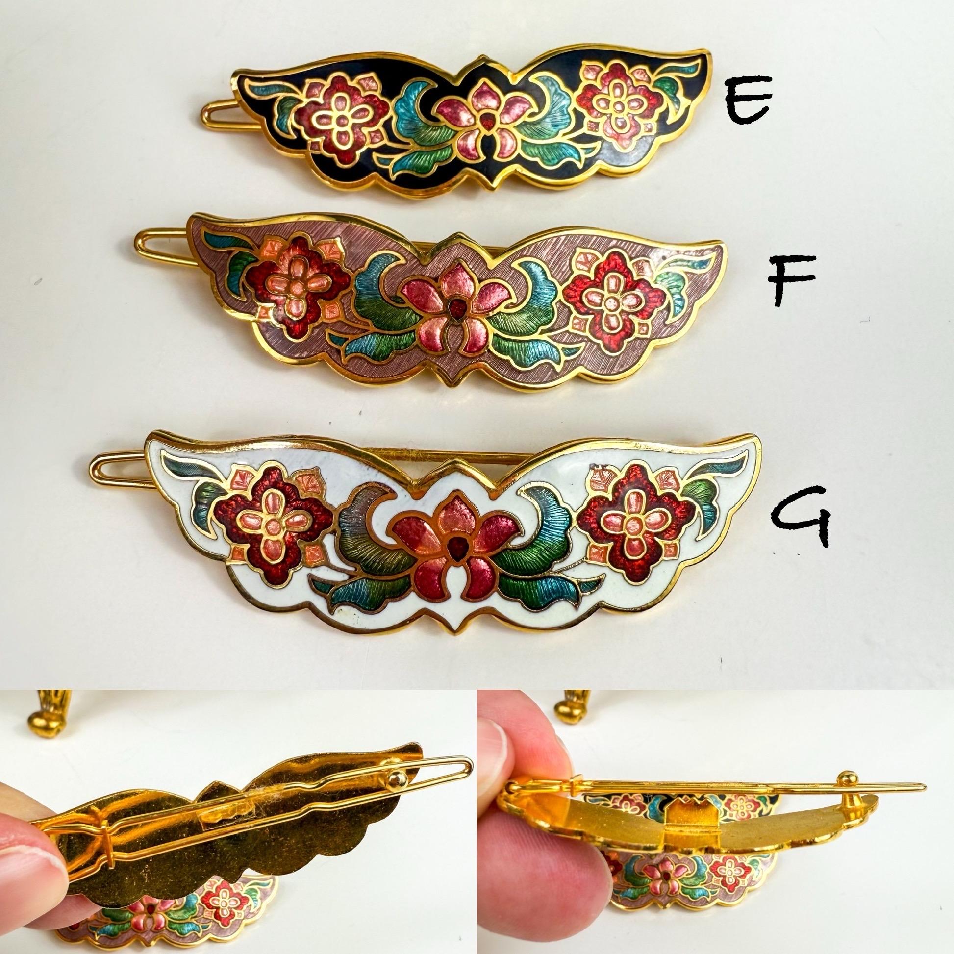 Vintage Cloisonné Enamel Butterfly Hair Barrettes – Set of 2 Vintage 1980s Cloisonné Floral Hair Barrette | White Enamel  main image 2
