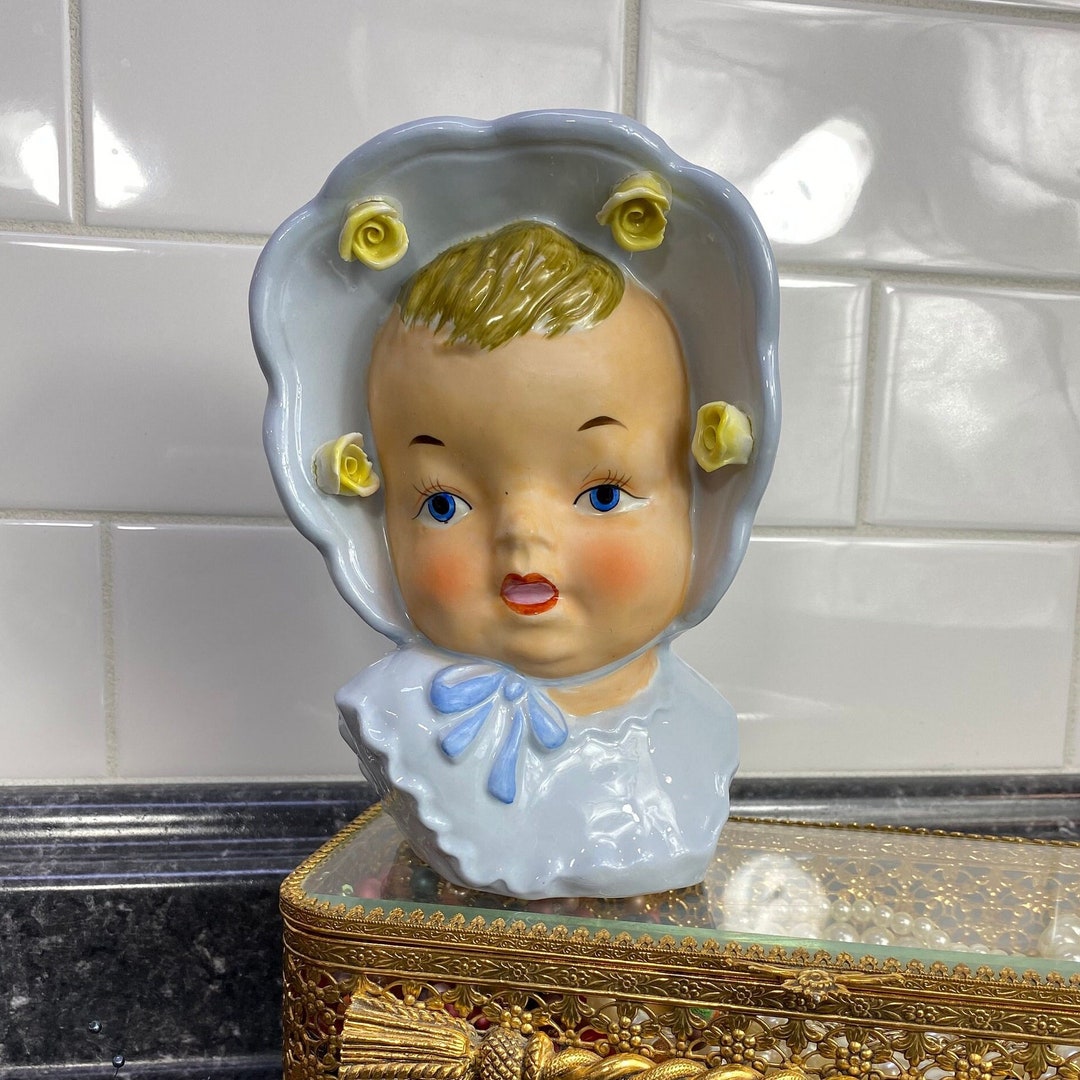 Vintage Baby Head Vase Ucagco Blue 4185 W/yellow Etsy