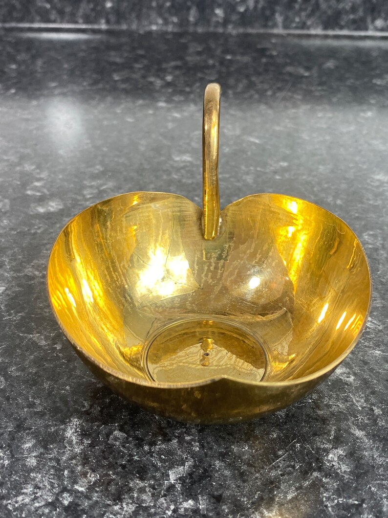 Brass Apple Trinket Dish, Vintage Brass Apple Bowl, Teachers Apple Dish, Brass Apple w/Stem Handle image 5