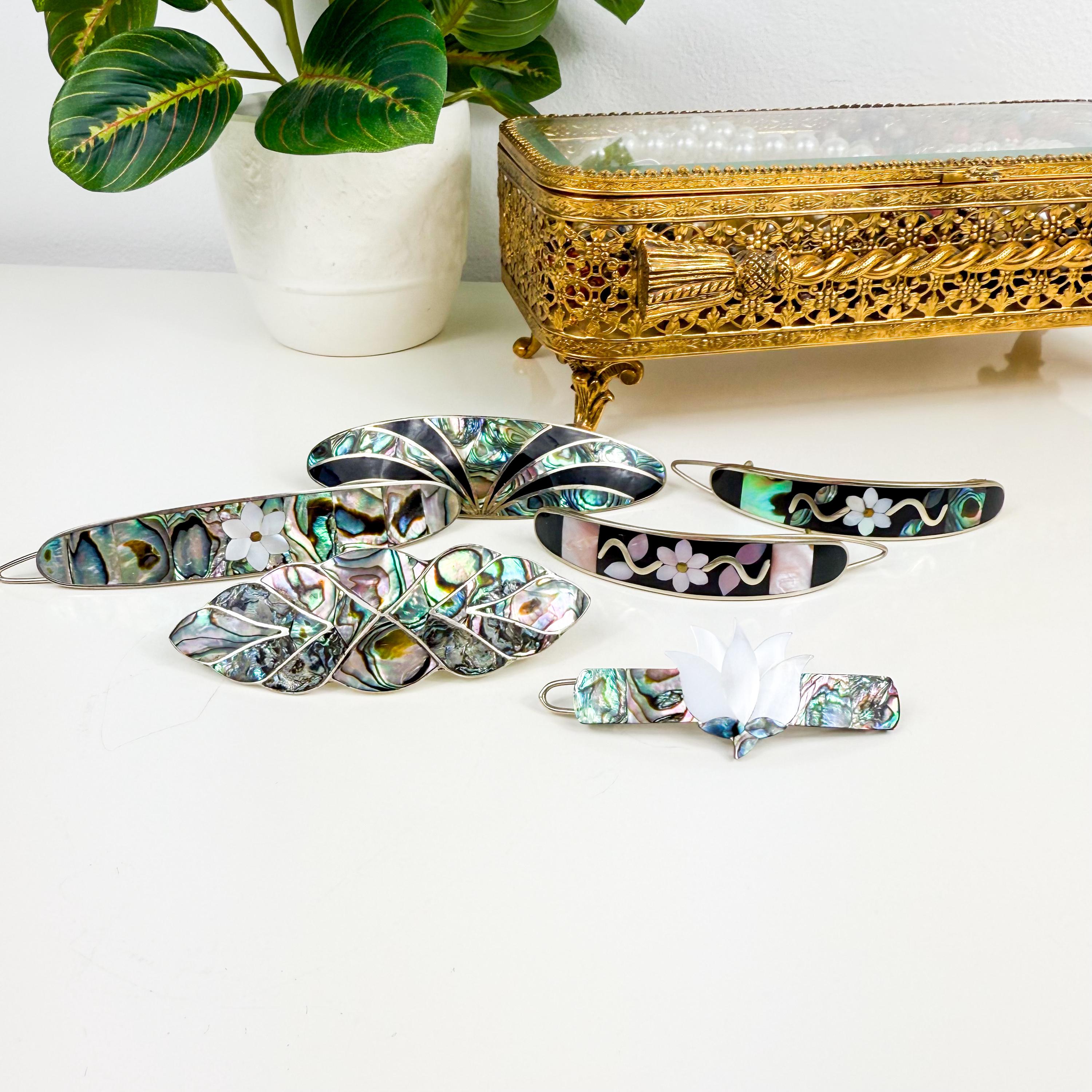 Vintage Mother of Pearl Shell Hair Clips, Abalone Shell Hair 