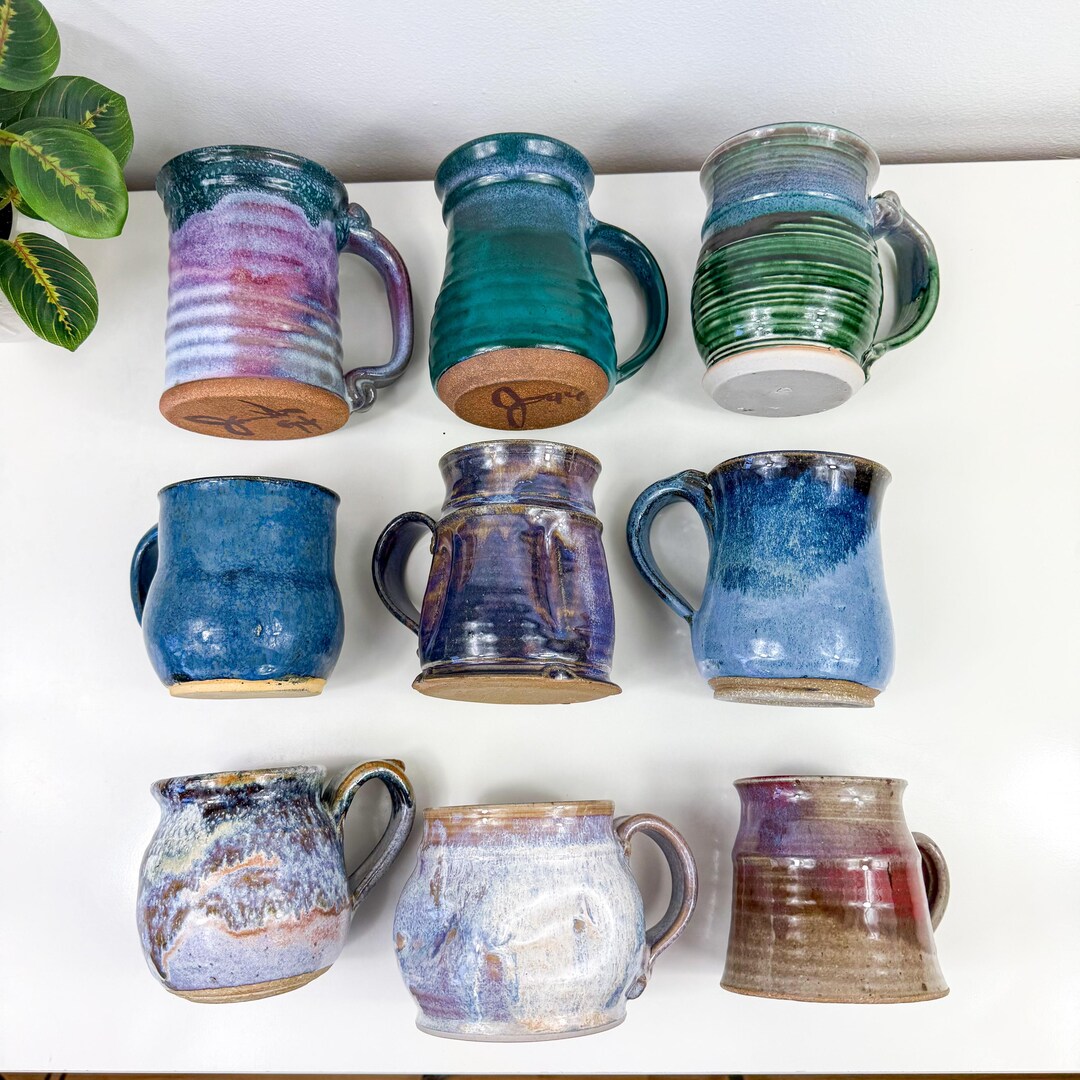 Vintage Studio Pottery Mug: Hand Thrown Ceramic Stoneware, Drip Glaze ...