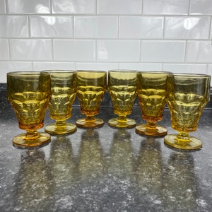 Vintage Anchor Hocking Iced Tea Glasses: Topaz Yellow Honeycomb Barware, Set of 6