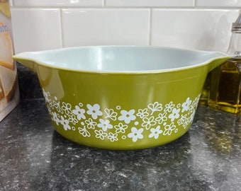 Vintage Pyrex Spring Blossom Large Casserole Dish - NO LID | #475 | Pyrex Vintage Crazy Daisy Green/White Round Casserole Replacement Dish