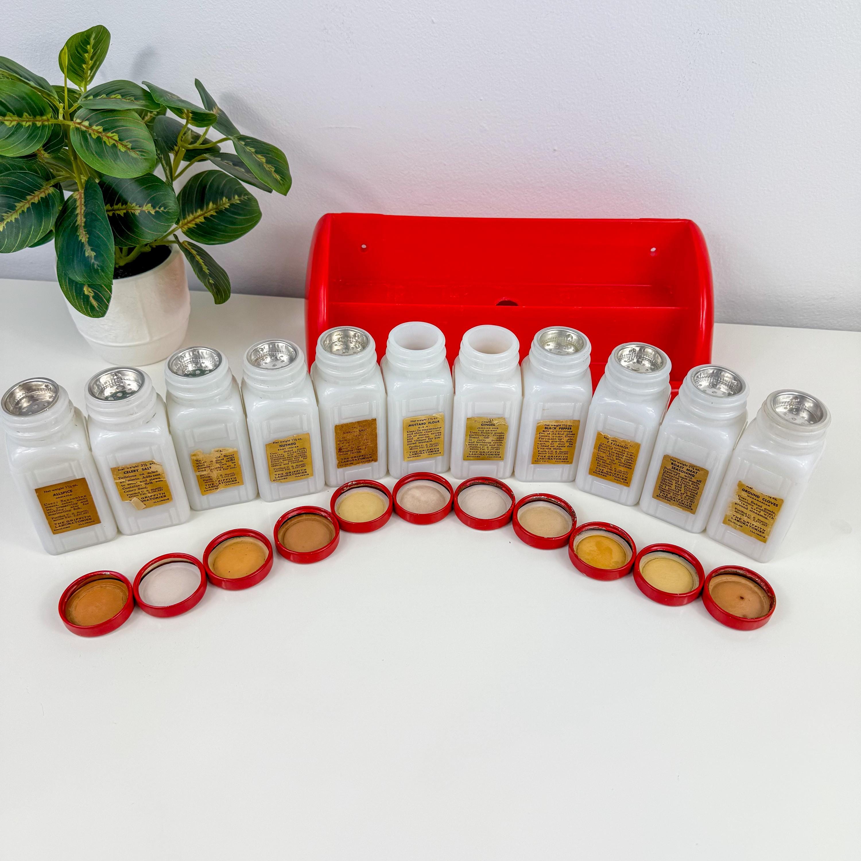 Vintage Griffith's Milk Glass Spice Rack Set: MCM Kitchen