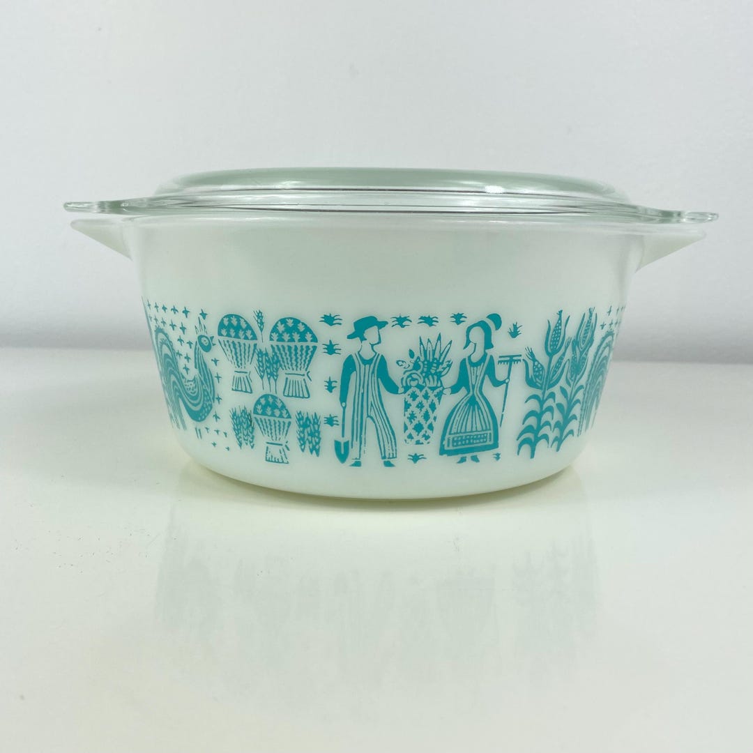 Vintage Pyrex Butterprint Turquoise Bake, Serve & Store Round Casserole ...
