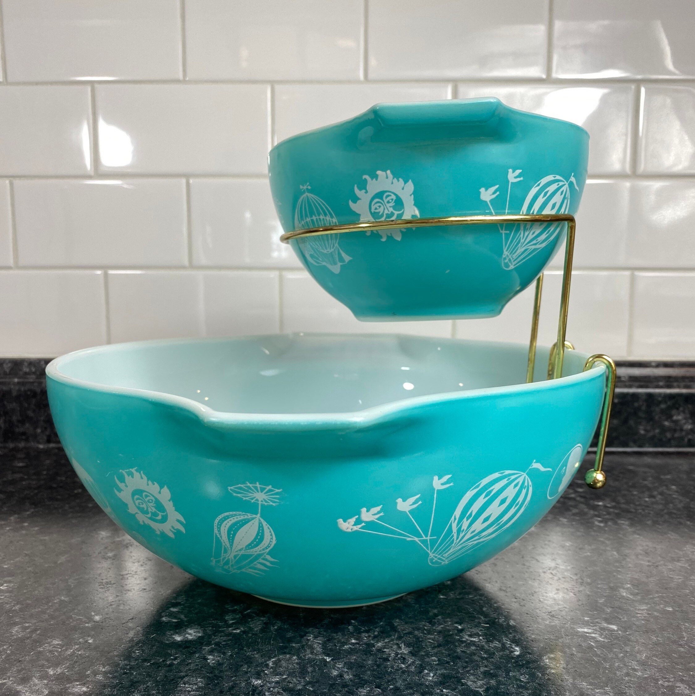 Vintage Pyrex Hot Air Balloon Chip and Dip Turquoise Set - Etsy