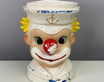 Vintage Clown Sailor Inarco E-2694 Head Vase | Clown Planter | Nursery Decor