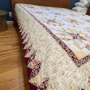 Vintage 16 Pointed Star Quilt, Large vintage blanket, hand crafted quilt, paisley florals checkers stripes image 4