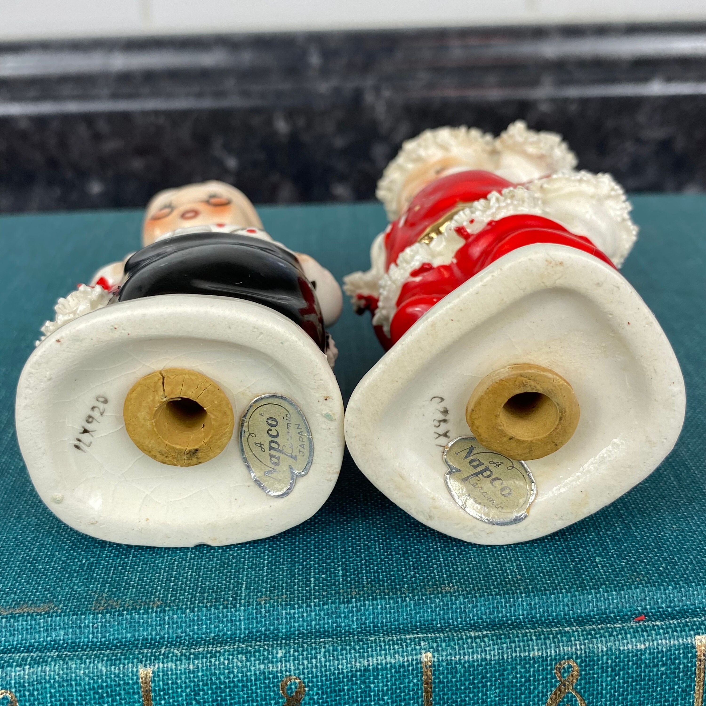 Vintage 1950s Napco Japan Spaghetti Trim Santa and Mrs Claus