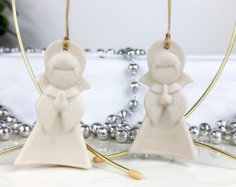 Vintage Ceramic Angel Choir Ornament Set - Signed Helen, 1980s