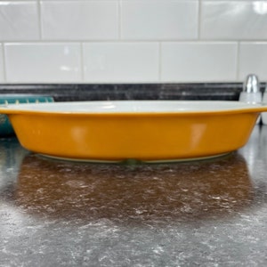 Vintage Pyrex Old Orchard Brownish Orange Divided Dish, Old Casserole Dish, No Lid | 1970s Pyrex Casserole Dish, 1.5 Quart Serving Dish