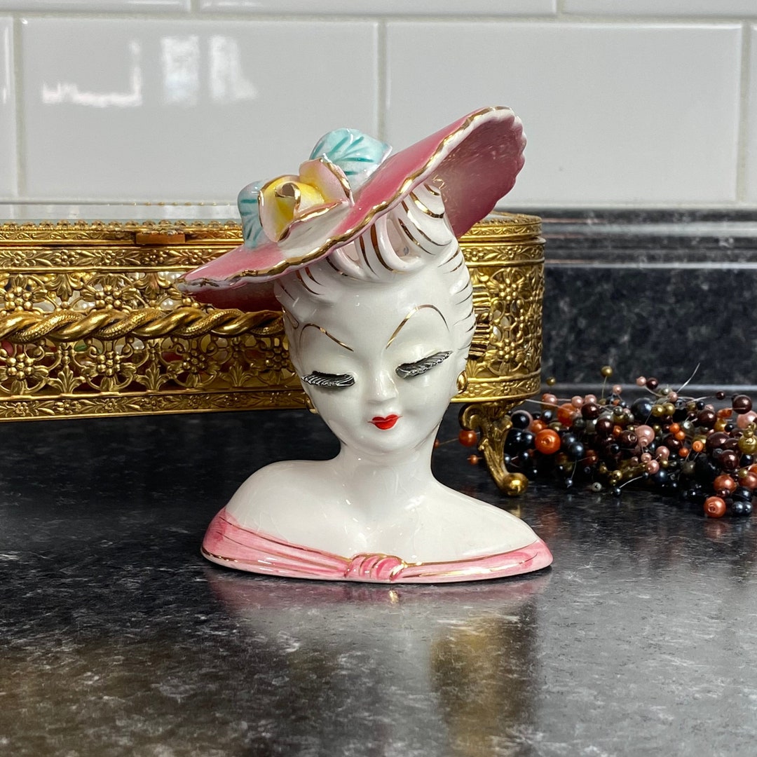 Vintage 4 Mini Lady Head Planter Vase W/pink Dress Gold Etsy