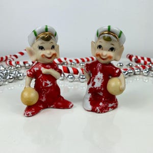 Vintage Pixie Elf Salt & Pepper Shakers: 1950s Ceramic Bowling Figurines