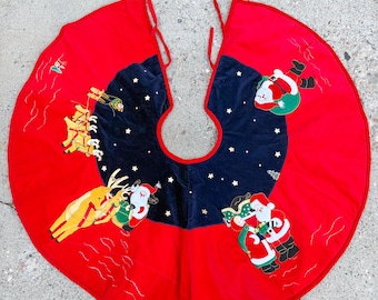 Gonna per albero di Natale in velluto in stile retrò, rosso Babbo Natale, 43 pollici