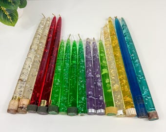 Vintage MCM Lucite Glitter Taper Candles: Retro Rainbow Home Decor