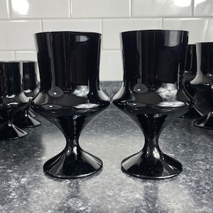 Sold in Sets of 2: Vintage Swedish Denby-Milnor Black Amethyst Crystal Flare Goblet Wine Glasses | Mid-Century Barware | Danish Modern Style