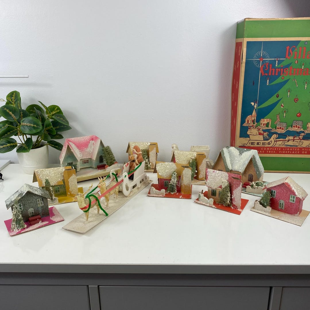 Vintage Village Christmas Scene Putz House Set Original Box