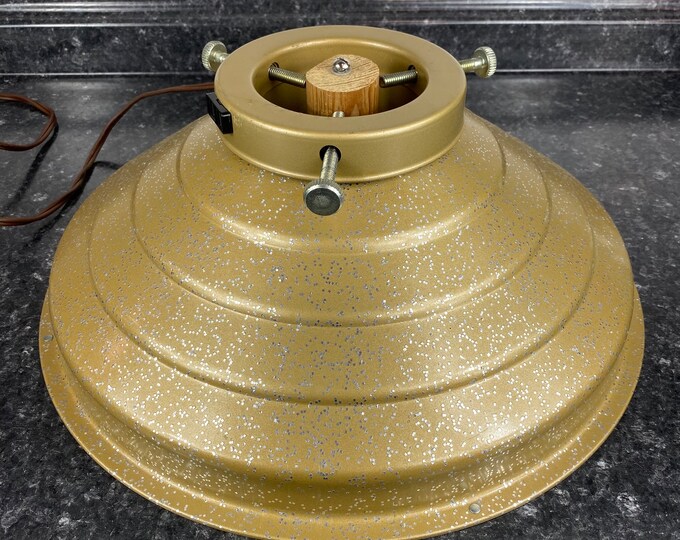 Vintage the Star Bell Revolving Musical Christmas Tree Stand, Gold Glitter Metal Rotating Tree 