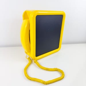 Vintage Western Electric Noteworthy Telephone, 1980s Canary Yellow Push Button Wall Phone w/Chalk Board, Telephone Book Holder, wall bracket