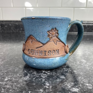 Vintage Gunnison Colorado Stoneware Coffee Mug, Hand Made Ceramic Pottery Mug, Novelty Travel, Souvenir Studio Pottery Mug, Mountain Decor