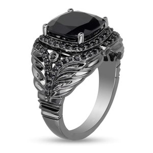 Enchanted Disney Villains Maleficent Ring, 5 CT. Cushion Cut Enhanced Black Onyx Diamond 925 Sterling Silver Ring, Black Ring, Geek Ring
