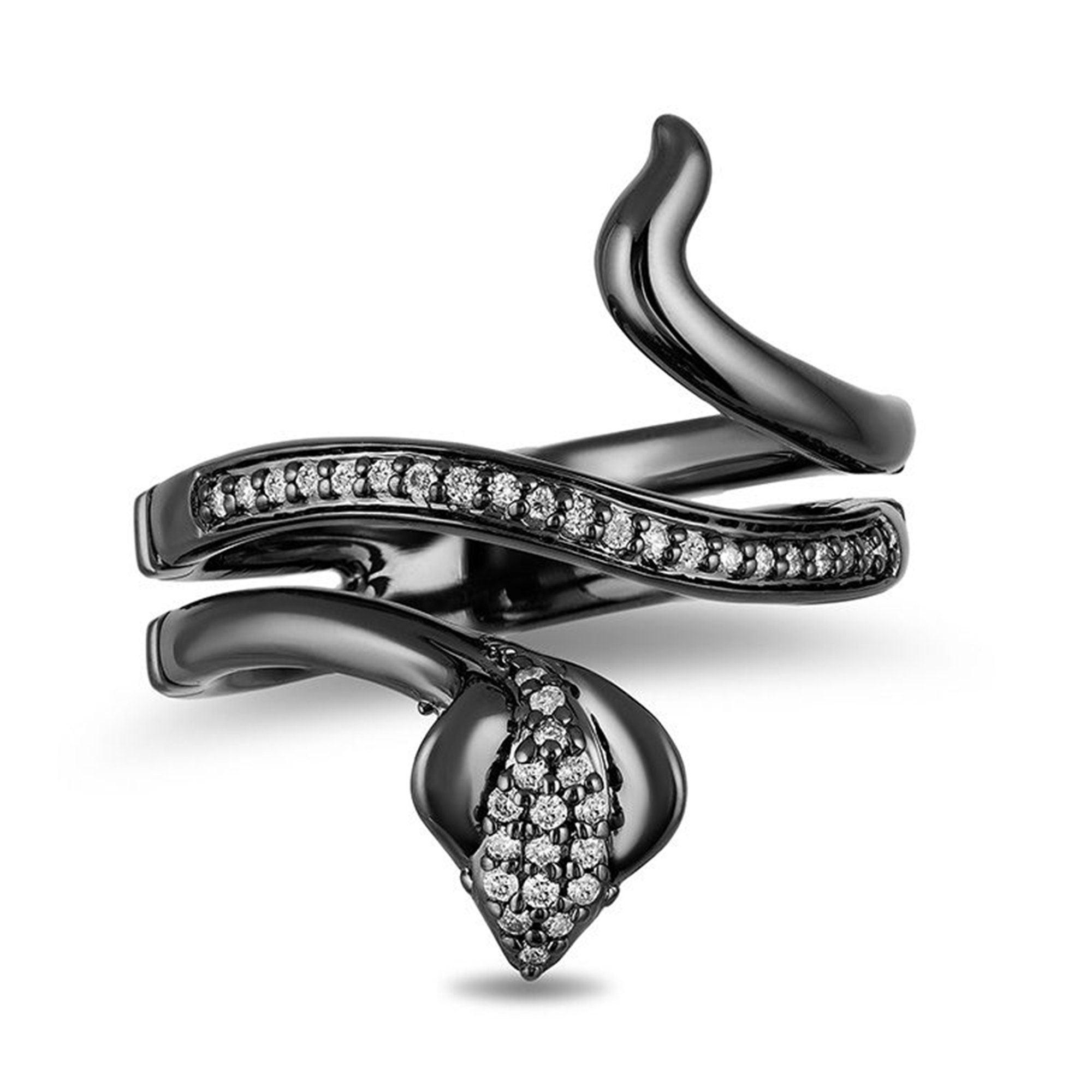 Enchanted Disney Villains Jafar Ring 1 6 TCW Diamond Snake Bypass Ring in Sterling Silver With Black Rhodium Ring Black Snake Wedding Ring Etsy