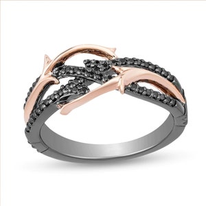 Enchanted Disney Villains Maleficent Ring, 0.25 Ct Black Simulated Diamond Ring, Maleficent Black Rhodium Sterling Silver Two Tone Ring