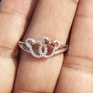 Unique Engagement Ring, Mickey Mouse Ring, Mickey Mouse Shaped Ring, Disneyland Wedding Ring, Sterling Silver Ring, Two Tone Silver Ring