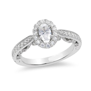 Enchanted Disney Ariel 1.13 Ct White Oval Cut CZ Diamond Frame Engagement Ring 925 Sterling Silver Ring, Vintage Halo Wedding Ring For Women