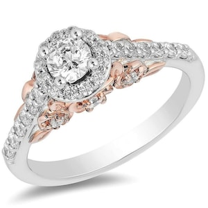 Enchanted Disney Ring, Disney Belle Ring, 1.5 TCW Simulated Diamond Engagement Ring, 925 Sterling Silver Engagement Ring, Two Tone Ring