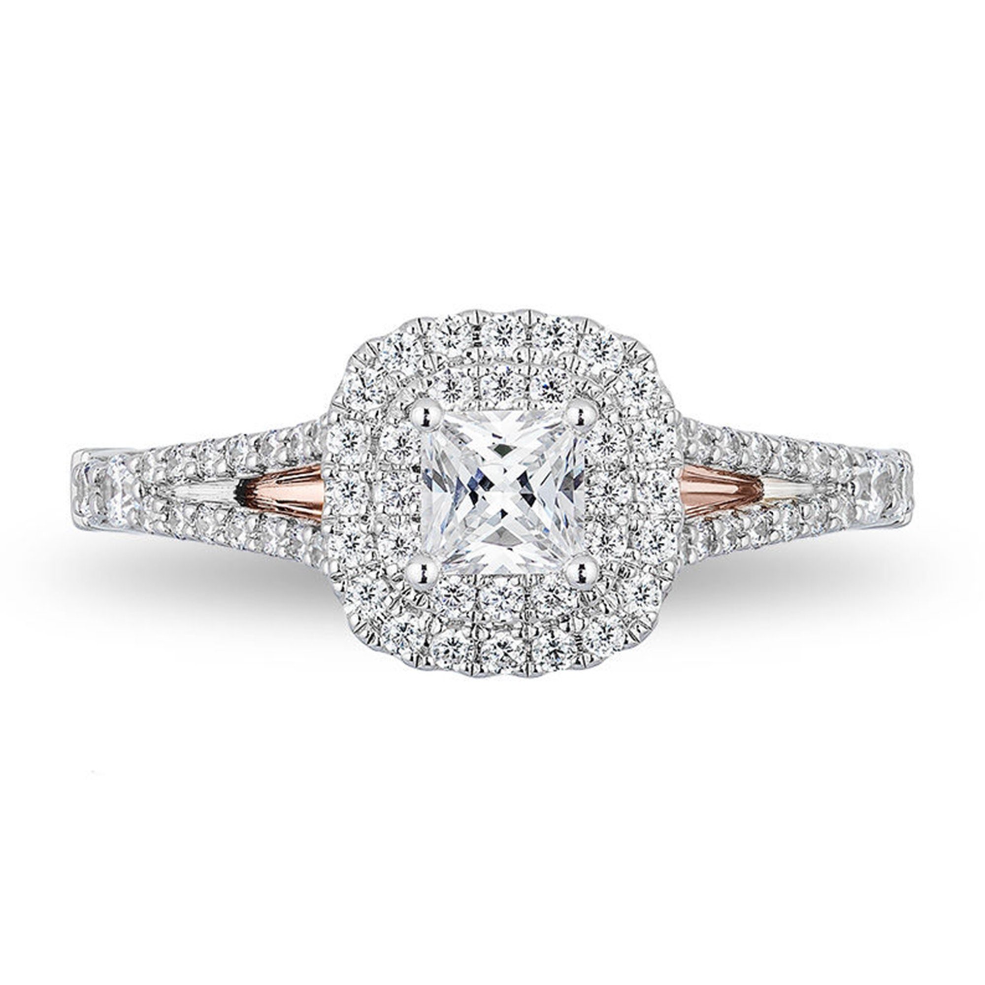 Disney Enchanted Disney Belle Ring Princess Cut With Round Dual Halo Simulated Diamond Ring Two Tone Enchanted Rose Ring Etsy Australia