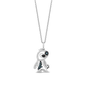 Blue Topaz and Diamond Disney Lilo and Stitch Necklace 925 Sterling silver womens Pendant necklace stitch charm Ohana necklace Gift For Her