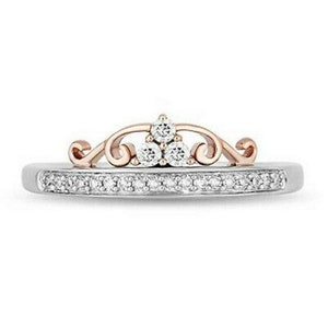 Enchanted Disney Three Stone Princess Crown Wedding Engagement Two Tone Ring SS