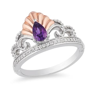 Enchanted Disney Ariel Amethyst Ring, Ariel Shell Ring, Enchanted Disney Fine Jewelry Collection, Tiara Ring, Two Tone Engagement Ring