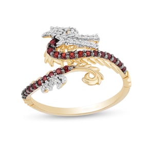 Enchanted Disney Mulan 1/15 TCW Simulated Orange And White Diamond Engagement Ring, Yellow Gold Finish Mushu Dragon Ring, Two Tone Ring