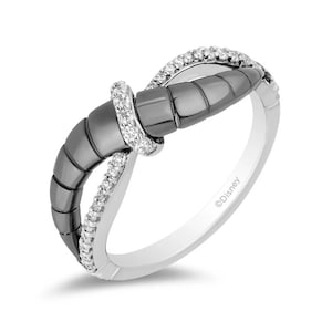 Enchanted Disney Fine Jewelry Black Rhodium over Sterling Silver with 1/6 CTTW Diamond Maleficent Horn Textured Ring