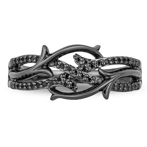 Enchanted Disney Ring, Disney Villains Maleficent Ring, 0.25 Ct Black Simulated Diamond Ring, Maleficent Black Rhodium Sterling Silver Ring