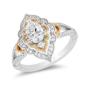Enchanted Disney Aladdin Ring, Oval Cut Diamond Halo Ring, Two Tone Sterling Silver Ring, Disney Engagement Ring, Arabesque Frame Engagement